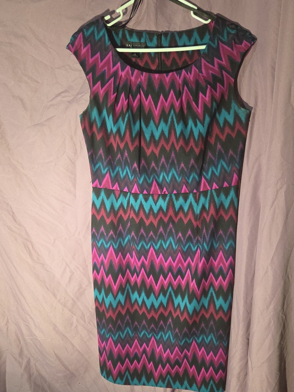 I.N. Studio Teal & Magenta Chevron Midi Dress